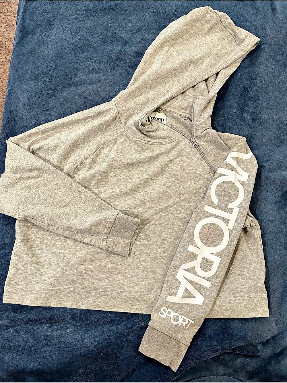Victoria's Secret Victoria Sport Half-Zip Logo Sleeve Hoodie Gray